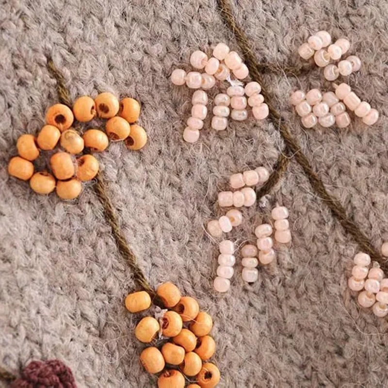 Winter Vintage/ Gypsy Knitted Pullover Sweater with Autumn Coloured Beading