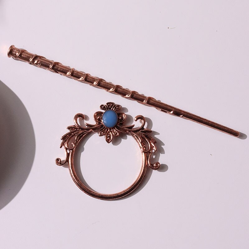 X. Gothic Butterfly/ Moth and Maple Leaf Metal Hair Sticks with Blue Stone