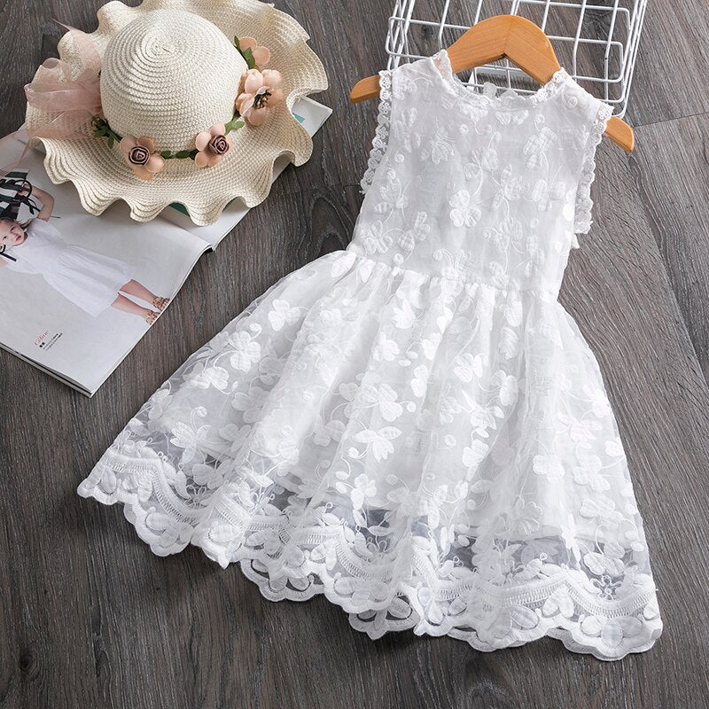 Vintage Style  Princess Dress for Girls with Flower Lace and Bow Decoration (3-8 Yrs Children)