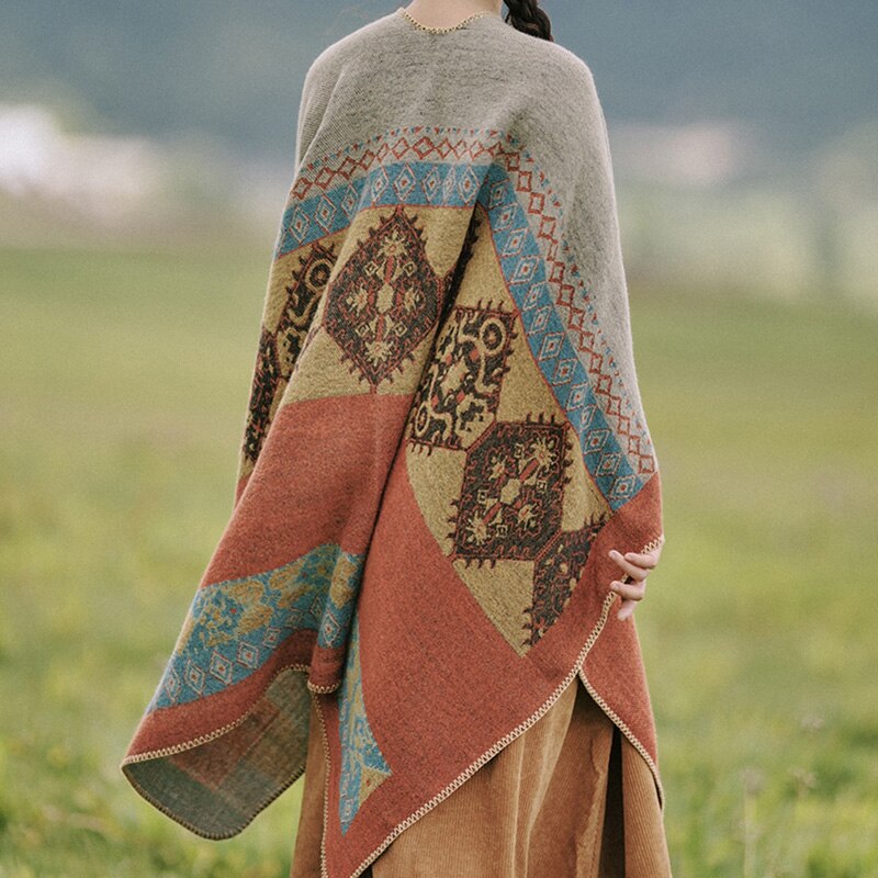 Winter Gypsy/ Boho Vintage Knitted Floral Poncho