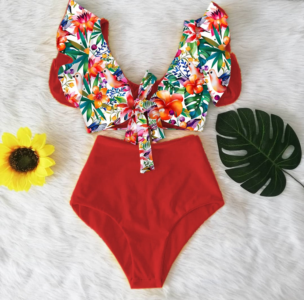 High Waist Ruffled Two-Piece Bikini Set