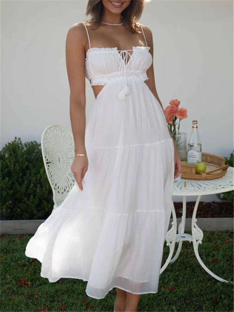 Boho Backless Sundress with Tie-Up Tassels