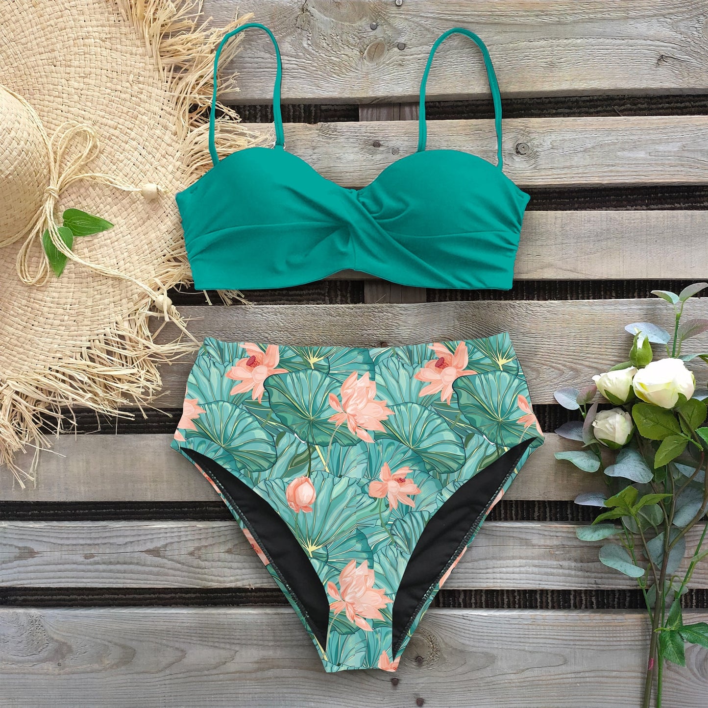 Vintage Style High Waist Printed Bikini Sets