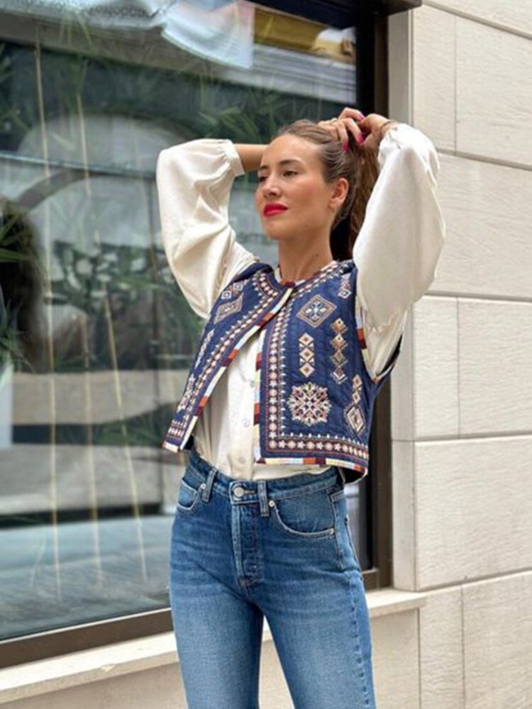 E. Vintage/ Boho Embroidered Printed Cotton Vest.