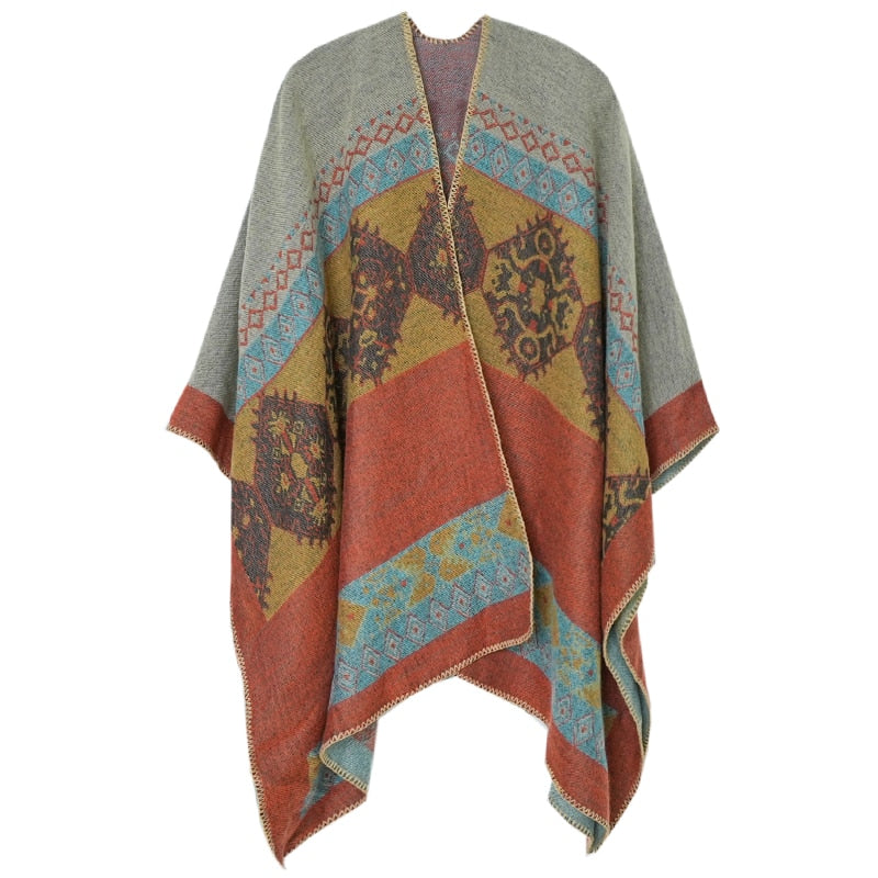 Winter Gypsy/ Boho Vintage Knitted Floral Poncho