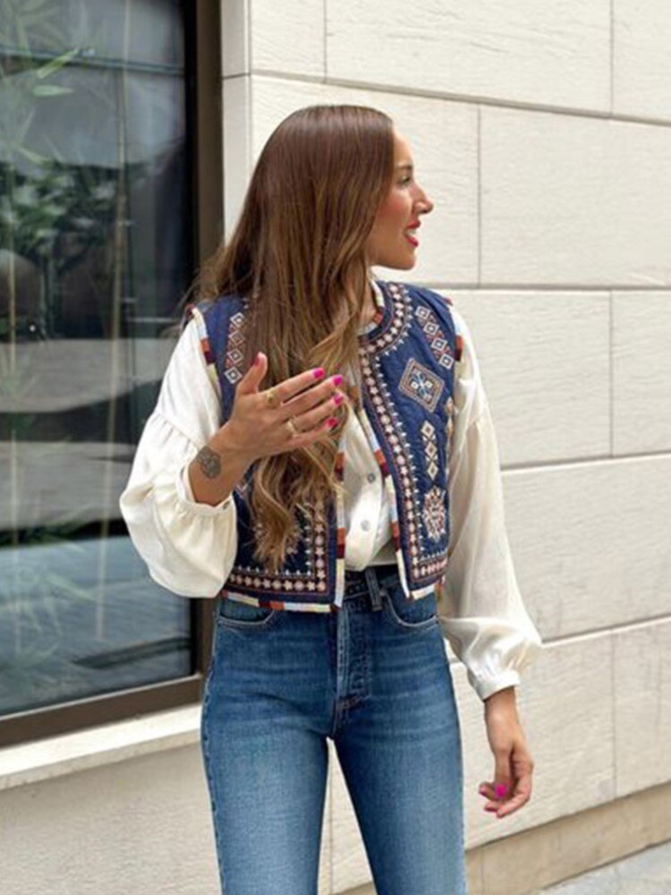 E. Vintage/ Boho Embroidered Printed Cotton Vest.