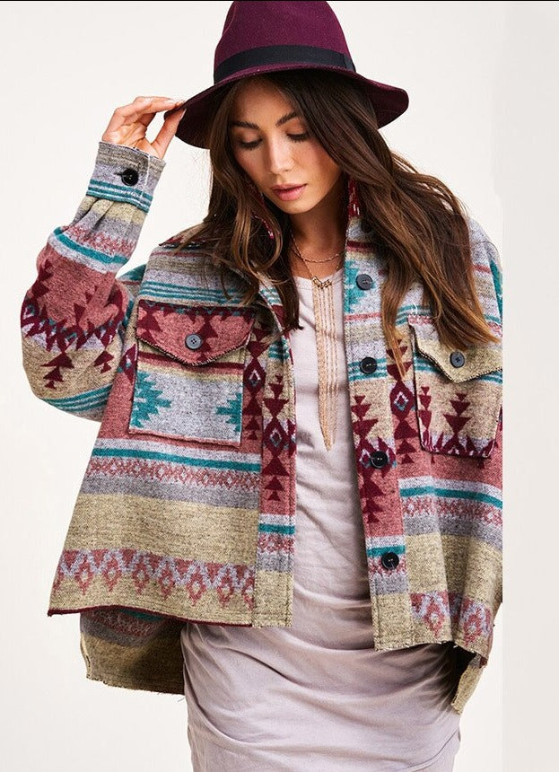 Winter Tribal Print Gypsy/ Boho Jacket with Loose Pockets