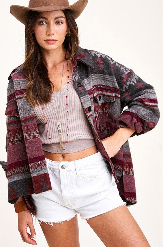Winter Tribal Print Gypsy/ Boho Jacket with Loose Pockets