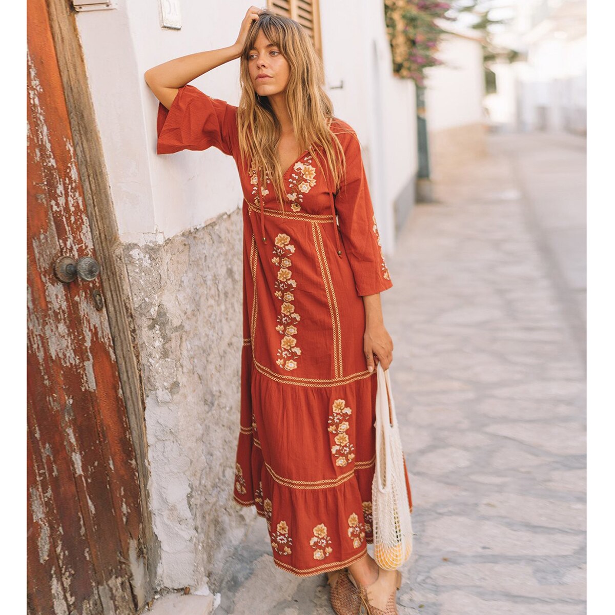 B. Boho Summer Dress with Retro Embroidery