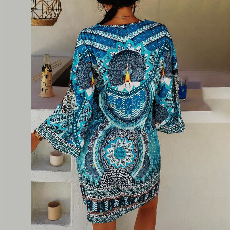 Boho Printed Beachwear Mini Dress