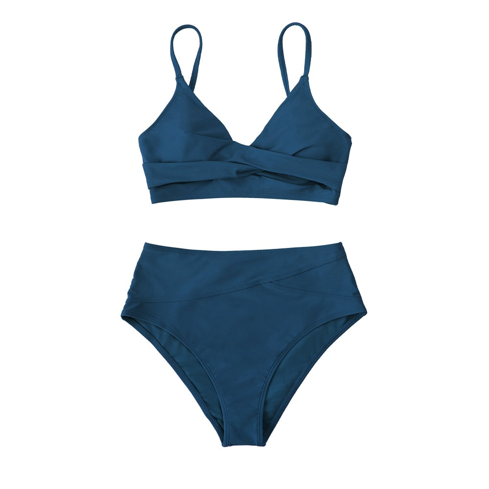 High-WaistTwist Tank Two Piece Bikini Set with V-neck