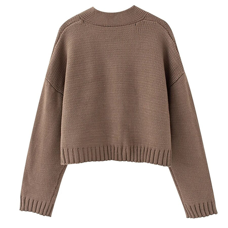 Winter Vintage/ Gypsy Knitted Cardigan Brown Autumn with V-Neck and Pockets