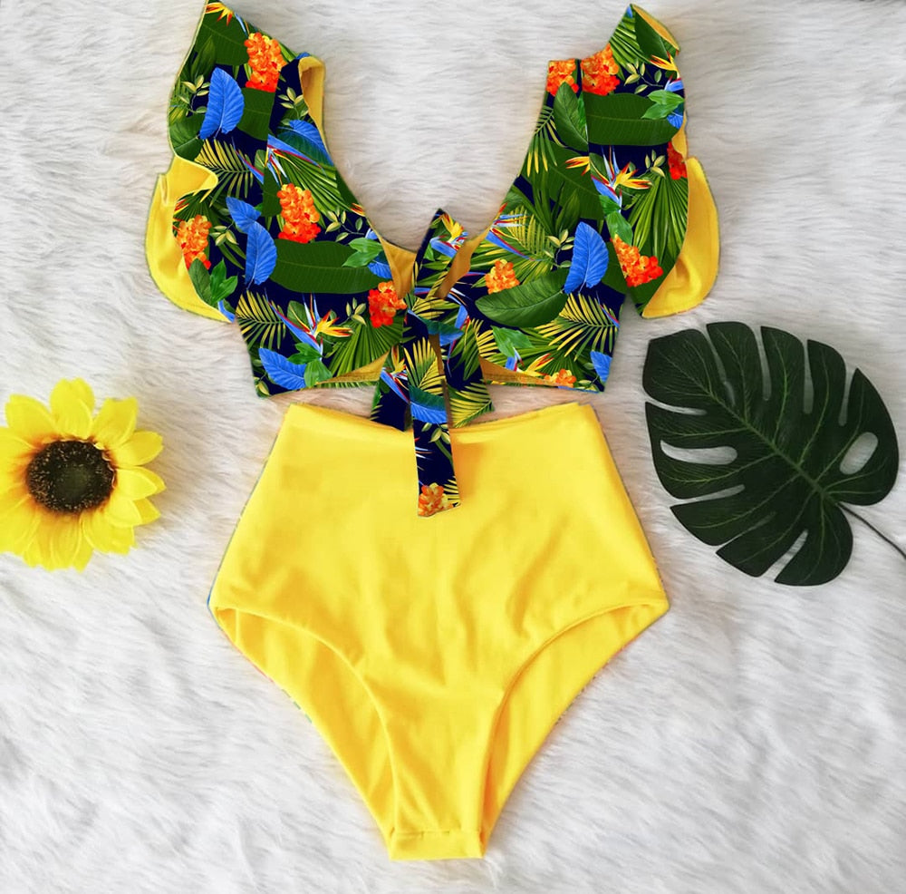 High Waist Ruffled Two-Piece Bikini Set
