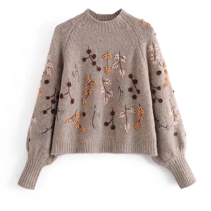 Winter Vintage/ Gypsy Knitted Pullover Sweater with Autumn Coloured Beading