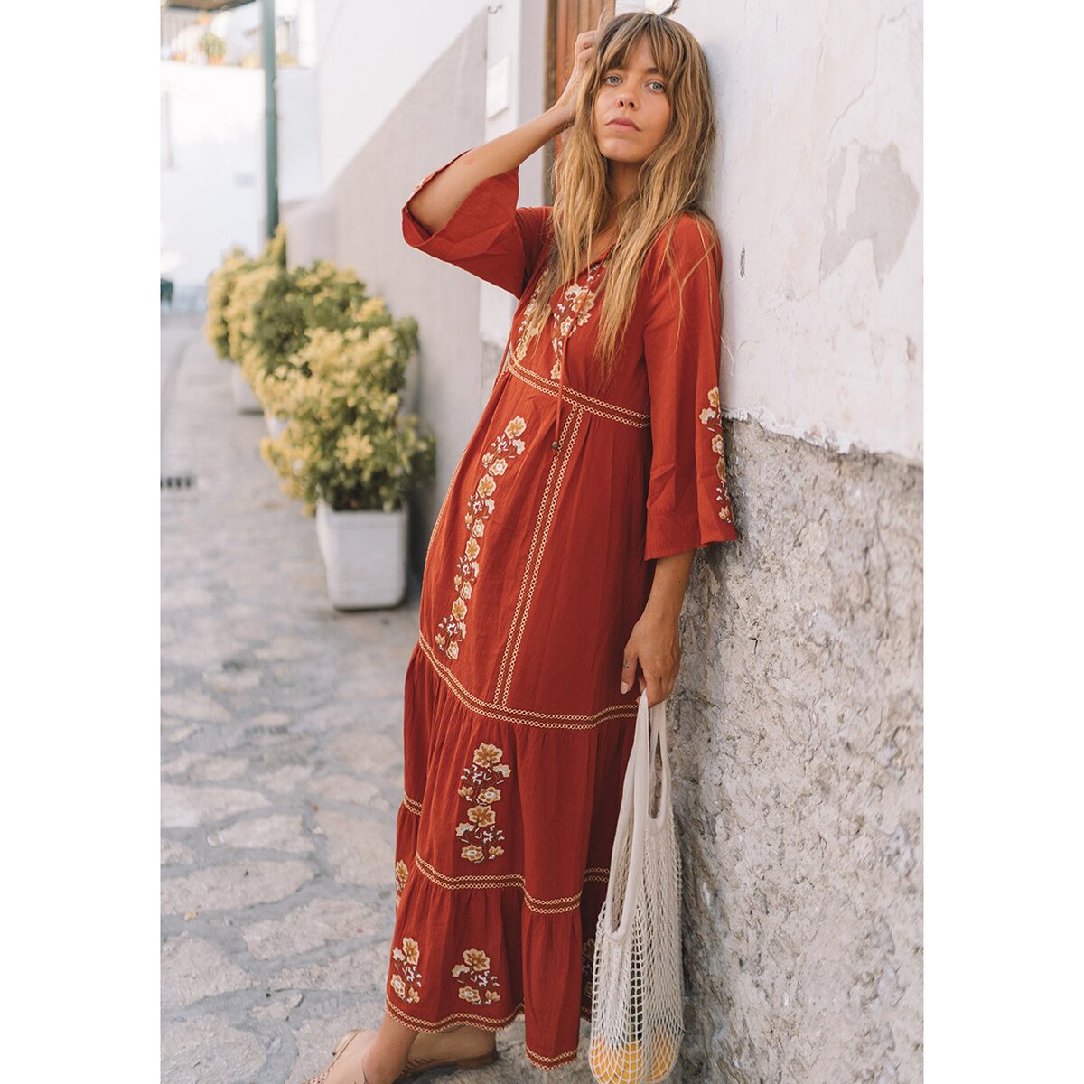 B. Boho Summer Dress with Retro Embroidery