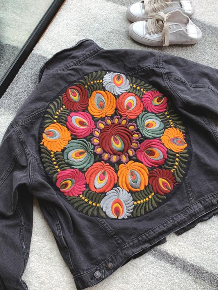 Winter Gypsy/ Boho Floral Embroidered Denim Jacket