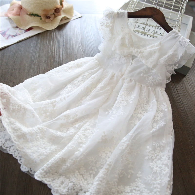 Vintage Style  Princess Dress for Girls with Flower Lace and Bow Decoration (3-8 Yrs Children)