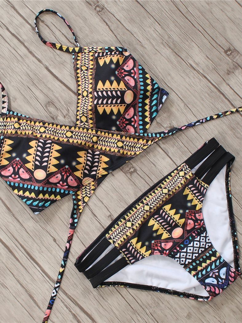Women's Boho Style Two-Piece Aztec Print Brazilian Bikini Set