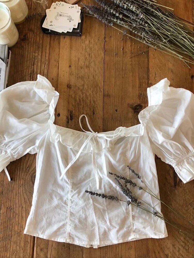 Gypsy/ Boho French Style, White 2 Piece Shorts and Crop Top Set with Ruffles. Backless