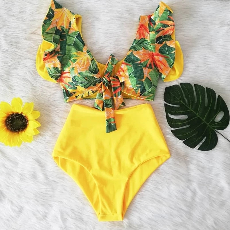 High Waist Ruffled Two-Piece Bikini Set