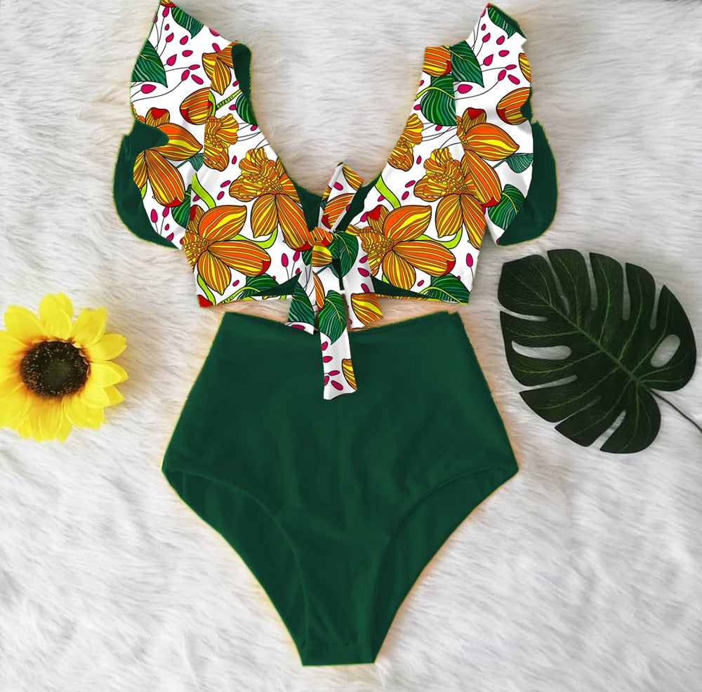 High Waist Ruffled Two-Piece Bikini Set