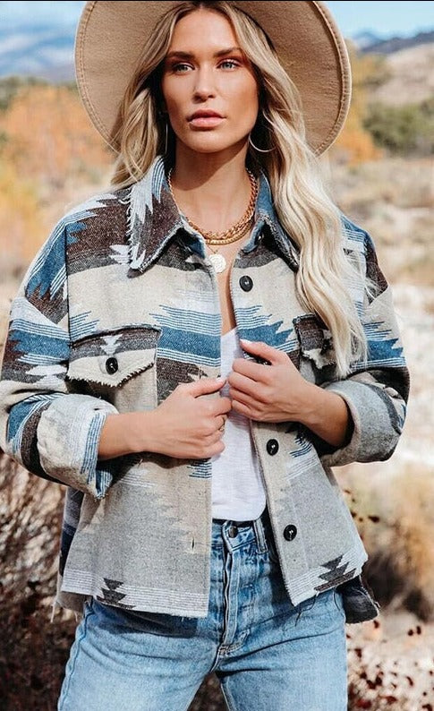 Winter Tribal Print Gypsy/ Boho Jacket with Loose Pockets