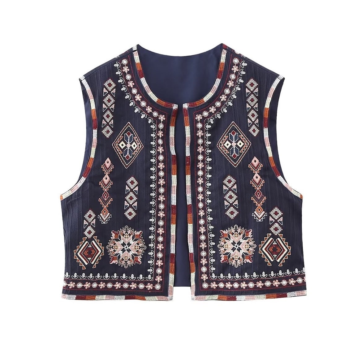 E. Vintage/ Boho Embroidered Printed Cotton Vest.