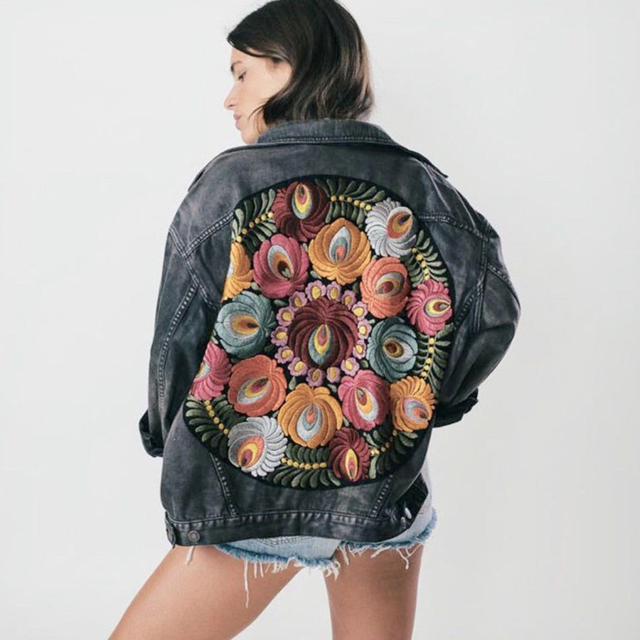 Winter Gypsy/ Boho Floral Embroidered Denim Jacket