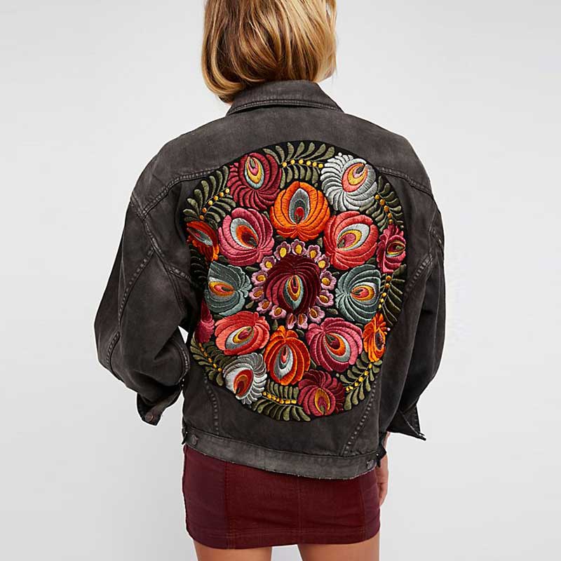 Winter Gypsy/ Boho Floral Embroidered Denim Jacket