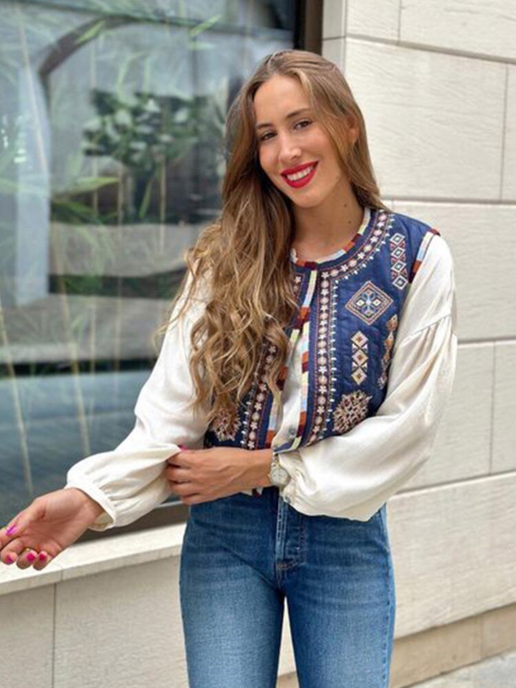 E. Vintage/ Boho Embroidered Printed Cotton Vest.