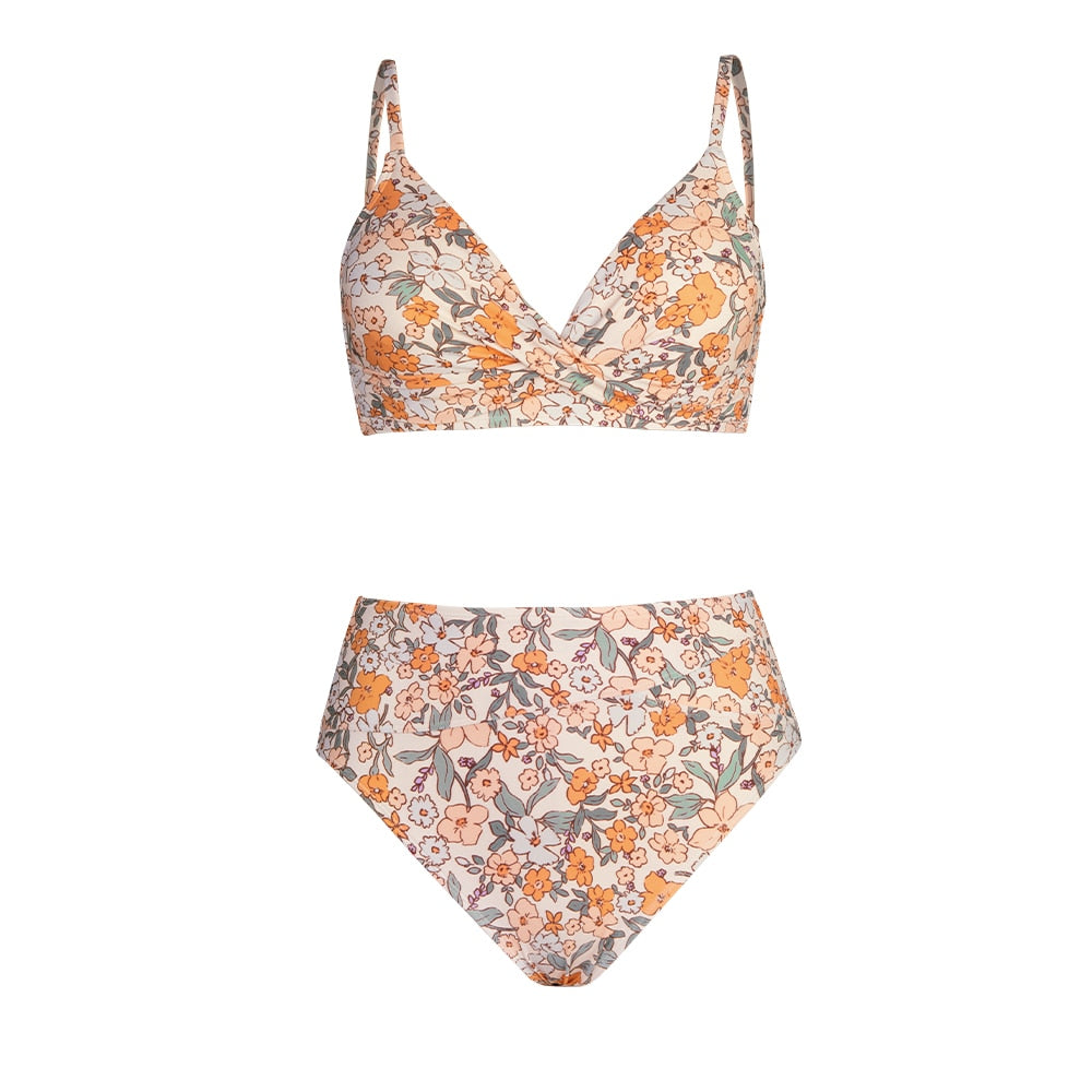 High-WaistTwist Tank Two Piece Bikini Set with V-neck