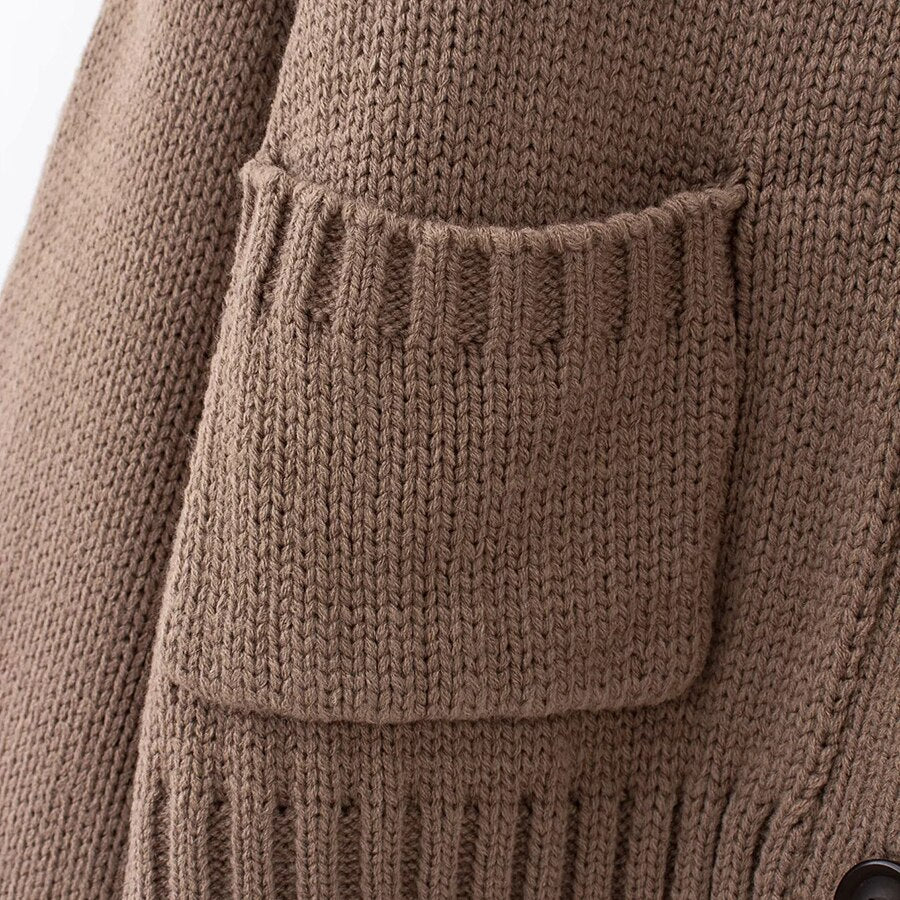 Winter Vintage/ Gypsy Knitted Cardigan Brown Autumn with V-Neck and Pockets