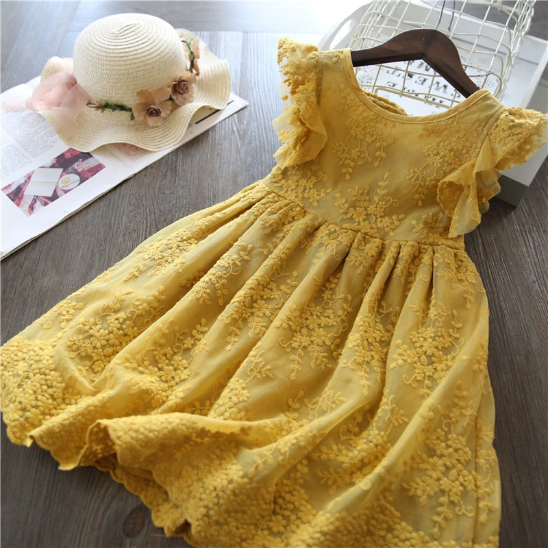 Vintage Style  Princess Dress for Girls with Flower Lace and Bow Decoration (3-8 Yrs Children)
