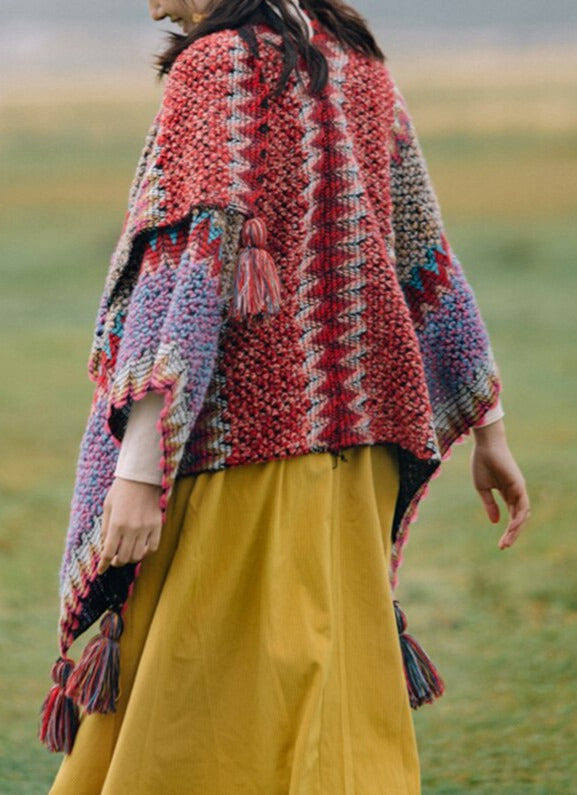 Winter Gypsy/ Boho Knitted Poncho Cloak with Tassels