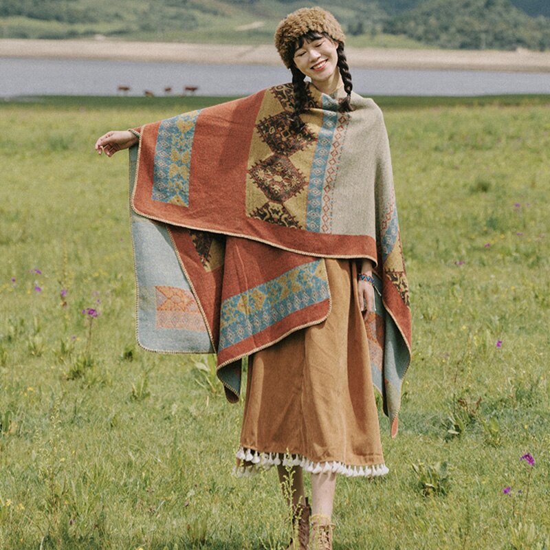 Winter Gypsy/ Boho Vintage Knitted Floral Poncho