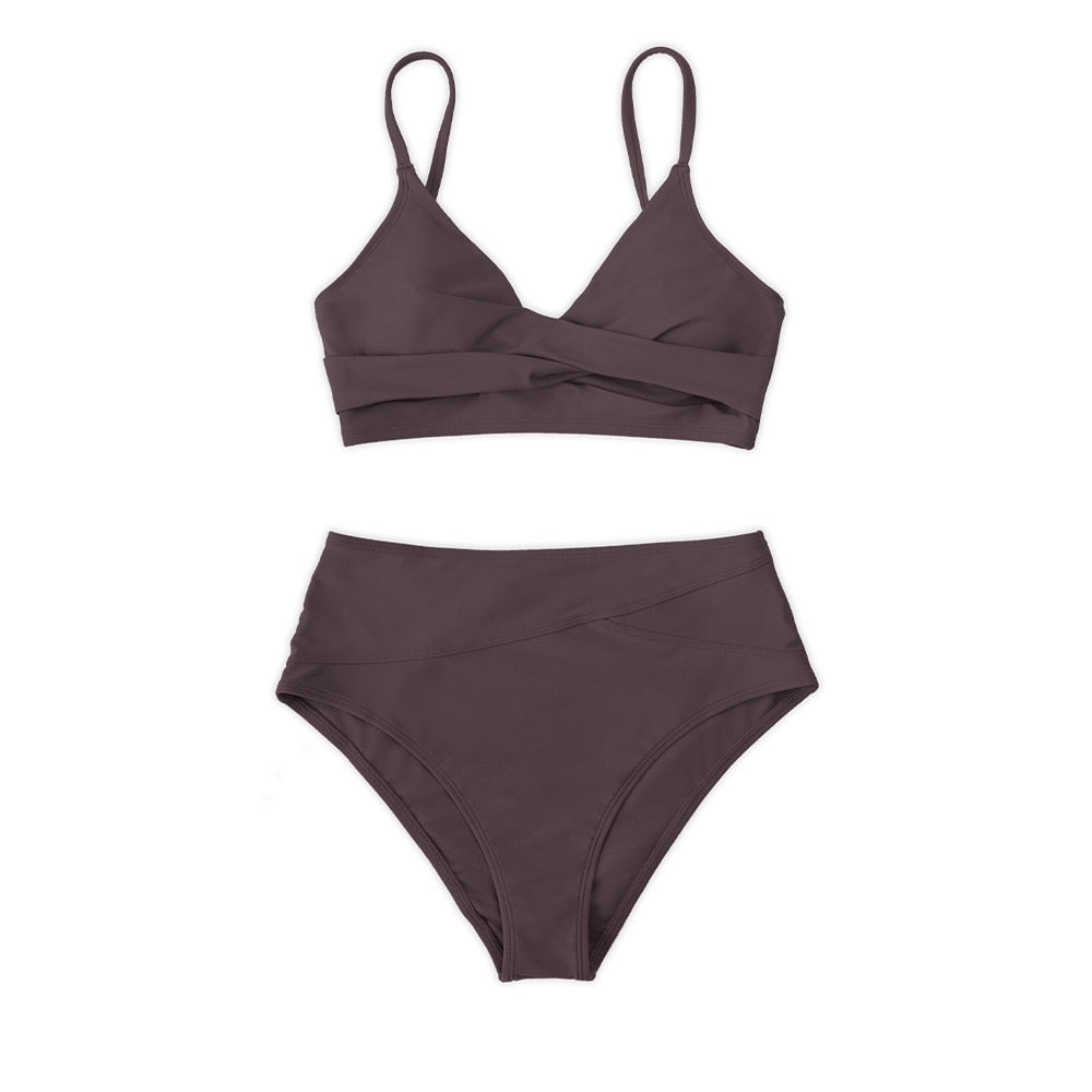 High-WaistTwist Tank Two Piece Bikini Set with V-neck