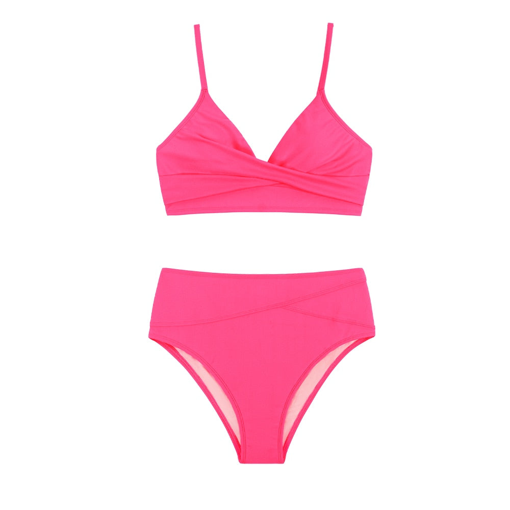 High-WaistTwist Tank Two Piece Bikini Set with V-neck