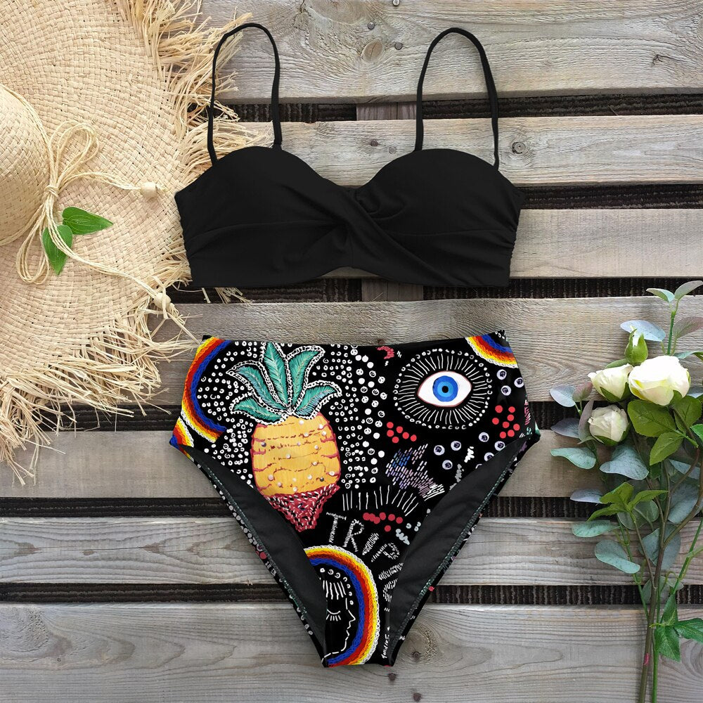 Vintage Style High Waist Printed Bikini Sets