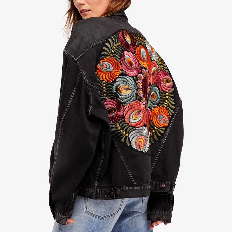 Winter Gypsy/ Boho Floral Embroidered Denim Jacket