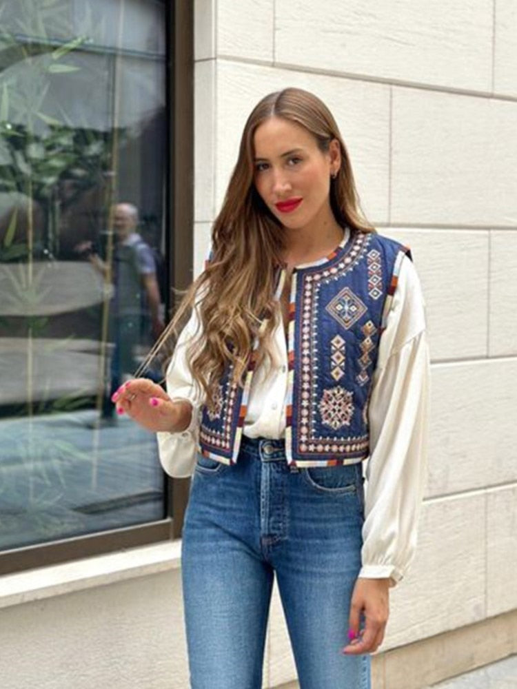 E. Vintage/ Boho Embroidered Printed Cotton Vest.