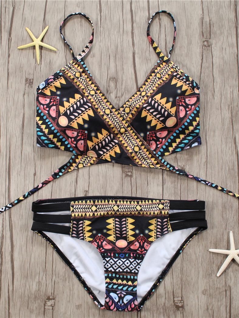 Women's Boho Style Two-Piece Aztec Print Brazilian Bikini Set
