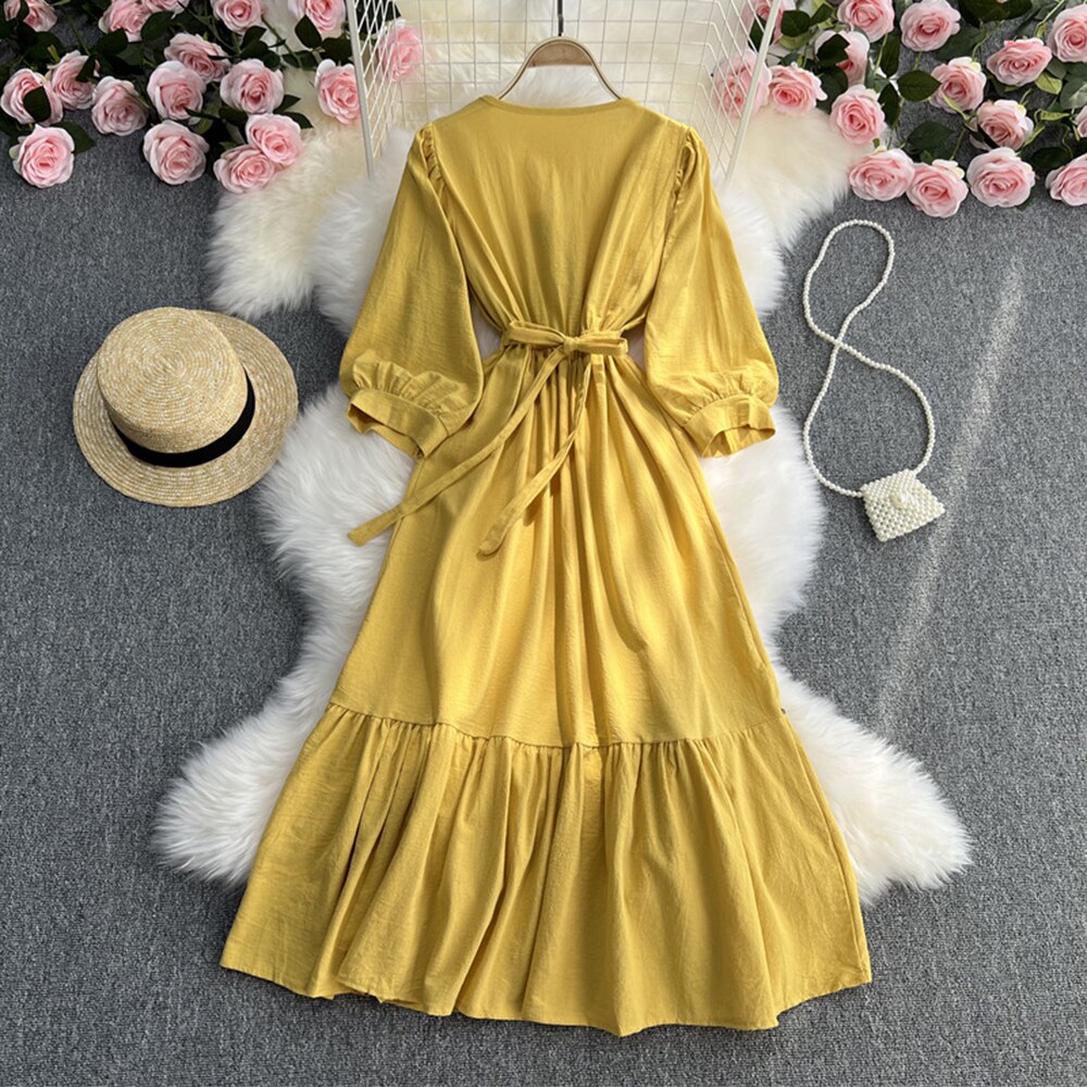 Vintage/ Boho Floral Embroidered Long Sleeve Sun Dress