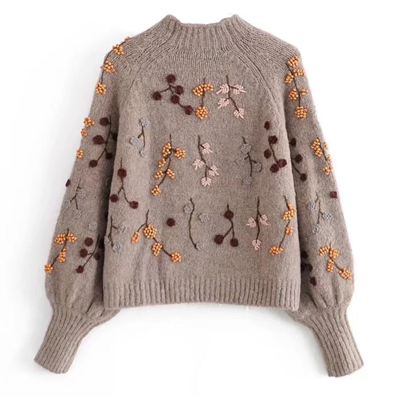 Winter Vintage/ Gypsy Knitted Pullover Sweater with Autumn Coloured Beading