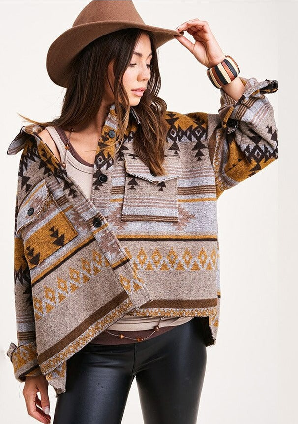 Winter Tribal Print Gypsy/ Boho Jacket with Loose Pockets