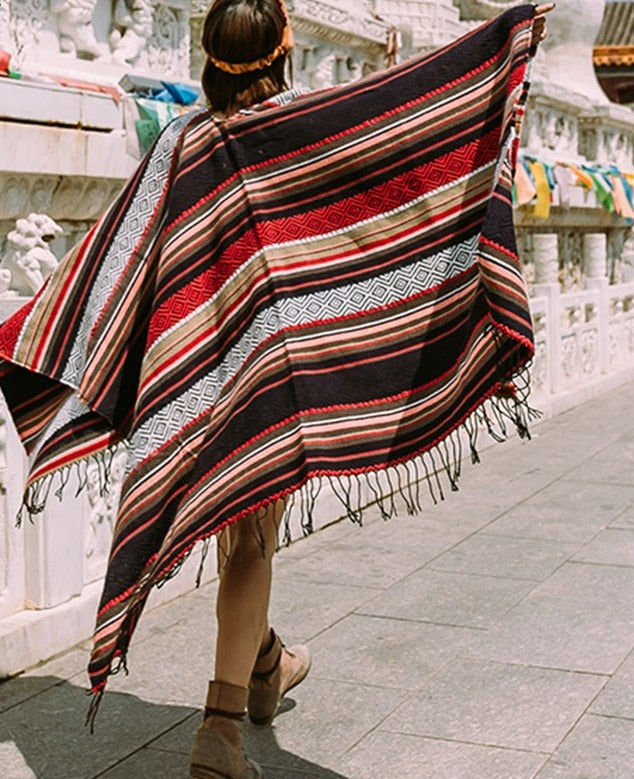 Winter Gypsy/ Boho Floral Knitted Poncho Capes with Tassels