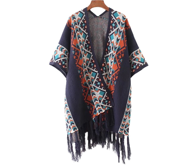 Winter Tribal Knitted Poncho Cape