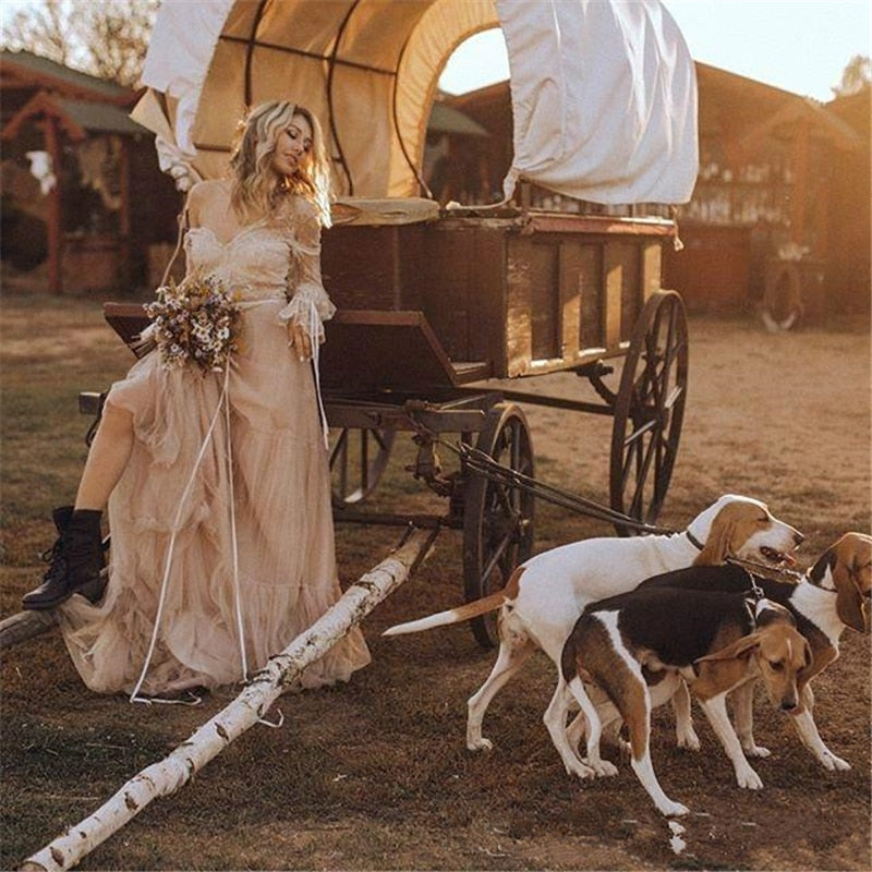 Bohemian/ Vintage Lace Garden Wedding Dress