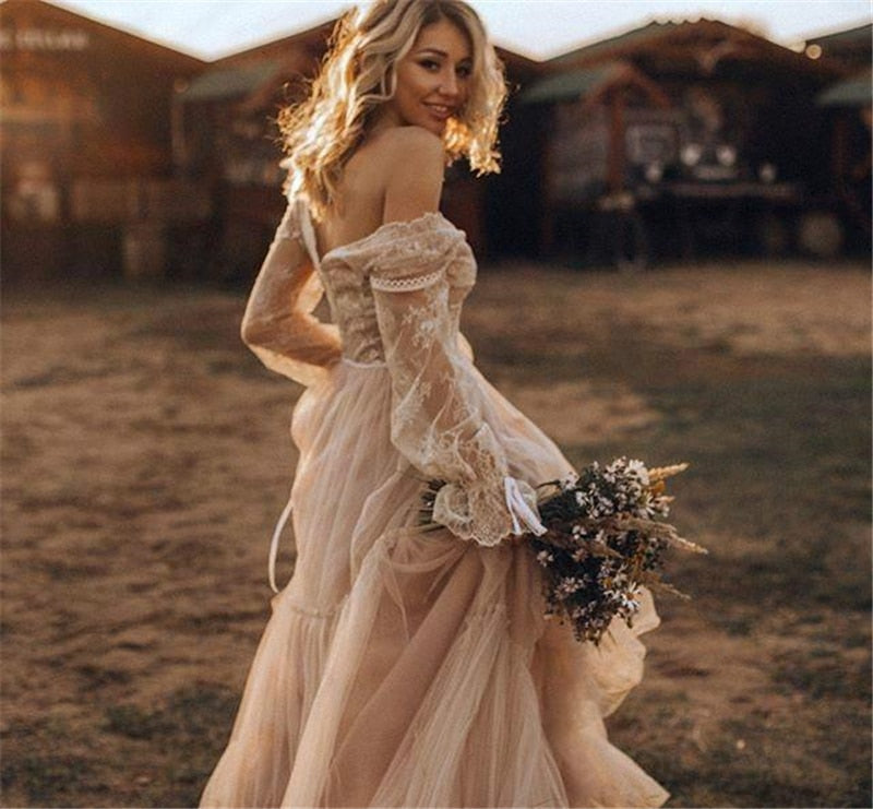 Bohemian/ Vintage Lace Garden Wedding Dress