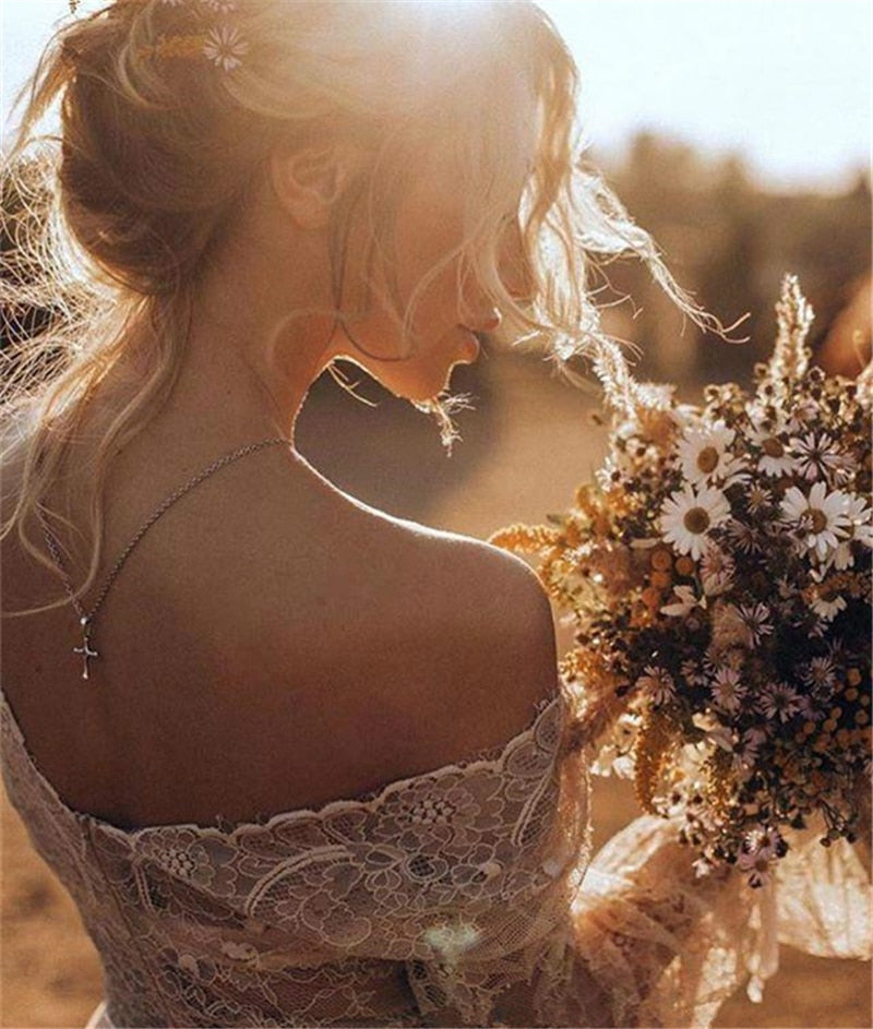 Bohemian/ Vintage Lace Garden Wedding Dress