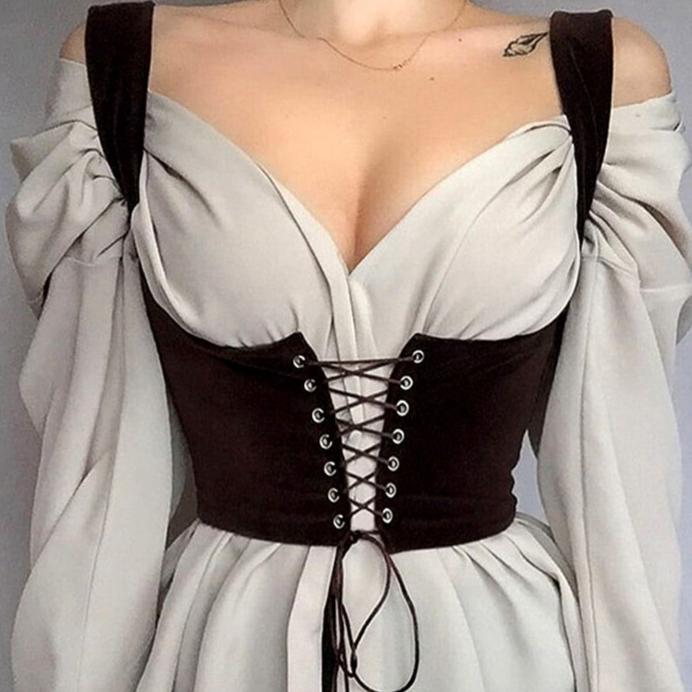 Lace Up Corset Bustier Cami Crop Top With Slimming Shaper Waist Belt